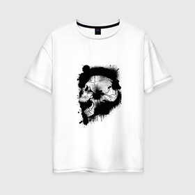Женская футболка хлопок Oversize с принтом Skull  в Санкт-Петербурге, 100% хлопок | свободный крой, круглый ворот, спущенный рукав, длина до линии бедер
 | bone | bones | creepy | dead | death | halloween | horror | scary | skull | skulls | splash | the curse | голова | кости | ужасы | хоррор | череп