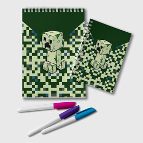 Блокнот с принтом Minecraft Крипер в Санкт-Петербурге, 100% бумага | 48 листов, плотность листов — 60 г/м2, плотность картонной обложки — 250 г/м2. Листы скреплены удобной пружинной спиралью. Цвет линий — светло-серый
 | minecraft | блоки | виеоигры | зеленый человечек | инди игра | комуфляж | майнкрафт | пикселы