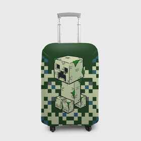 Чехол для чемодана 3D с принтом Minecraft Крипер в Санкт-Петербурге, 86% полиэфир, 14% спандекс | двустороннее нанесение принта, прорези для ручек и колес | minecraft | блоки | виеоигры | зеленый человечек | инди игра | комуфляж | майнкрафт | пикселы