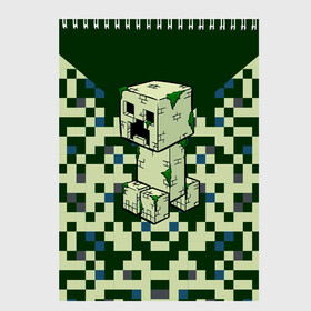Скетчбук с принтом Minecraft Крипер в Санкт-Петербурге, 100% бумага
 | 48 листов, плотность листов — 100 г/м2, плотность картонной обложки — 250 г/м2. Листы скреплены сверху удобной пружинной спиралью | minecraft | блоки | виеоигры | зеленый человечек | инди игра | комуфляж | майнкрафт | пикселы