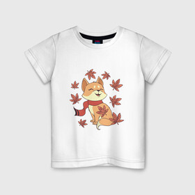 Детская футболка хлопок с принтом Осенний милый котик и листопад в Санкт-Петербурге, 100% хлопок | круглый вырез горловины, полуприлегающий силуэт, длина до линии бедер | Тематика изображения на принте: art | autumn | cat | cats | cute | fall | kawaii | kitten | kitty | leaf fall | pussycat | арт | в шарфике | иллюстрация | кавайи | кавайный кот | клен | кленовые листья | котенок | коты | котята | листья | милота | осень | рисунок | рыжий ко
