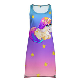 Платье-майка 3D с принтом Единорог Звездочка в Санкт-Петербурге, 100% полиэстер | полуприлегающий силуэт, широкие бретели, круглый вырез горловины, удлиненный подол сзади. | pony | unicorn | единорог | пони | розовый | сиреневый