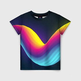 Детская футболка 3D с принтом Neon wire в Санкт-Петербурге, 100% гипоаллергенный полиэфир | прямой крой, круглый вырез горловины, длина до линии бедер, чуть спущенное плечо, ткань немного тянется | neon | rainbow | геометрия | линии | неон | радуга | разноцветный | светящийся