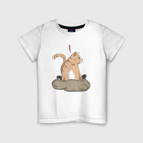 Детская футболка хлопок с принтом Кот в мешке в Санкт-Петербурге, 100% хлопок | круглый вырез горловины, полуприлегающий силуэт, длина до линии бедер | cat | кот в мешке | кот из мема | рыжий котик | удивленный кошак