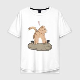 Мужская футболка хлопок Oversize с принтом Кот в мешке в Санкт-Петербурге, 100% хлопок | свободный крой, круглый ворот, “спинка” длиннее передней части | cat | кот в мешке | кот из мема | рыжий котик | удивленный кошак