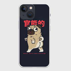 Чехол для iPhone 13 mini с принтом Мопсик в Санкт-Петербурге,  |  | иероглифы | ироглифы | китай | мопс | мопсик | пёс | пёсики | собака | собаки | япония | японское