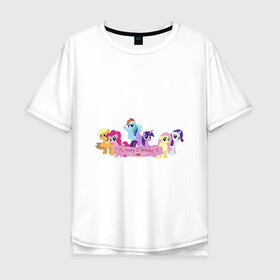 Мужская футболка хлопок Oversize с принтом My Little Pony Happy Birthday в Санкт-Петербурге, 100% хлопок | свободный крой, круглый ворот, “спинка” длиннее передней части | applejack | friendship | mylittlepony | rainbow dash | twilight sparkle | waifu | вайфу | дружба это магия | друзья | кони | моя маленькая пони | мультфильм | пони | радуга | ренбоу деш | эплджек