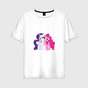 Женская футболка хлопок Oversize с принтом My Little Pony Pinkie Pie And  в Санкт-Петербурге, 100% хлопок | свободный крой, круглый ворот, спущенный рукав, длина до линии бедер
 | applejack | friendship | mylittlepony | rainbow dash | twilight sparkle | waifu | вайфу | дружба это магия | друзья | кони | моя маленькая пони | мультфильм | пони | радуга | ренбоу деш | эплджек