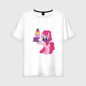 Женская футболка хлопок Oversize с принтом My Little Pony Pinkie Pie в Санкт-Петербурге, 100% хлопок | свободный крой, круглый ворот, спущенный рукав, длина до линии бедер
 | applejack | friendship | mylittlepony | rainbow dash | twilight sparkle | waifu | вайфу | дружба это магия | друзья | кони | моя маленькая пони | мультфильм | пони | радуга | ренбоу деш | эплджек