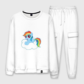 Мужской костюм хлопок с принтом My Little Pony Rainbow Dash в Санкт-Петербурге, 100% хлопок | на свитшоте круглая горловина, мягкая резинка по низу. Брюки заужены к низу, на них два вида карманов: два “обычных” по бокам и два объемных, с клапанами, расположенные ниже линии бедра. Брюки с мягкой трикотажной резинкой на поясе и по низу штанин. В поясе для дополнительного комфорта — широкие завязки | applejack | friendship | mylittlepony | rainbow dash | twilight sparkle | waifu | вайфу | дружба это магия | друзья | кони | моя маленькая пони | мультфильм | пони | радуга | ренбоу деш | эплджек