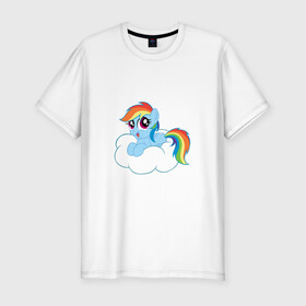 Мужская футболка хлопок Slim с принтом My Little Pony Rainbow Dash в Санкт-Петербурге, 92% хлопок, 8% лайкра | приталенный силуэт, круглый вырез ворота, длина до линии бедра, короткий рукав | applejack | friendship | mylittlepony | rainbow dash | twilight sparkle | waifu | вайфу | дружба это магия | друзья | кони | моя маленькая пони | мультфильм | пони | радуга | ренбоу деш | эплджек