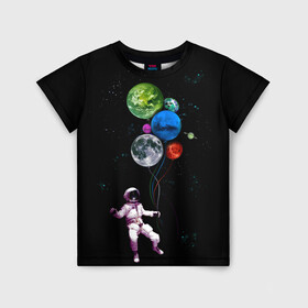 Детская футболка 3D с принтом Космонавт Воздушные Планеты в Санкт-Петербурге, 100% гипоаллергенный полиэфир | прямой крой, круглый вырез горловины, длина до линии бедер, чуть спущенное плечо, ткань немного тянется | alien | earth | galaxy | hello | mars | moon | nasa | space | star | абстракция | вселенная | звезда | земля | космонавт | космос | луна | марс | наса | нло | планета | привет | текстура | узор | шары