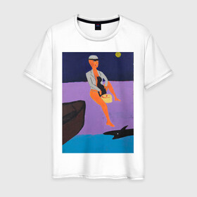 Мужская футболка хлопок с принтом Картина #1, Ческидов в Санкт-Петербурге, 100% хлопок | прямой крой, круглый вырез горловины, длина до линии бедер, слегка спущенное плечо. | Тематика изображения на принте: абстракция | акула | берег | женщина | кошка | лодка | луна