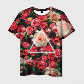 Мужская футболка 3D с принтом ROSE NEON | РОЗЫ НЕОН в Санкт-Петербурге, 100% полиэфир | прямой крой, круглый вырез горловины, длина до линии бедер | rose | женская | любовь | молодежь | мужская | неон | розы | свобода