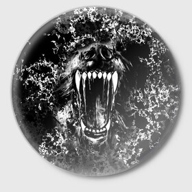 Значок с принтом Волчья пасть в Санкт-Петербурге,  металл | круглая форма, металлическая застежка в виде булавки | Тематика изображения на принте: волк | волчья пасть | животные | зубы | оскал | рык | собака