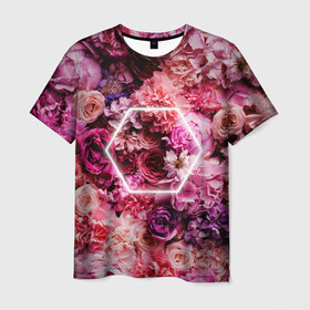Мужская футболка 3D с принтом ROSE | РОЗЫ в Санкт-Петербурге, 100% полиэфир | прямой крой, круглый вырез горловины, длина до линии бедер | rose | женская | любовь | молодежь | мужская | неон | розы | свобода