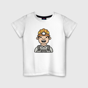 Детская футболка хлопок с принтом Строитель в Санкт-Петербурге, 100% хлопок | круглый вырез горловины, полуприлегающий силуэт, длина до линии бедер | Тематика изображения на принте: персонаж | рисунок | строитель | человек | человек в каске