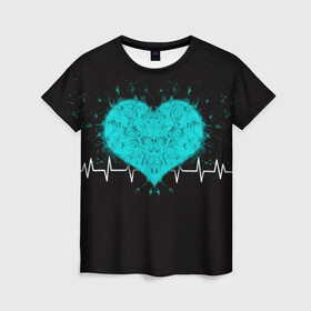 Женская футболка 3D с принтом стук сердца в Санкт-Петербурге, 100% полиэфир ( синтетическое хлопкоподобное полотно) | прямой крой, круглый вырез горловины, длина до линии бедер | в ритме сердца | геометрическое сердце | горячее сердце | огненное сердце | сердце