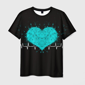 Мужская футболка 3D с принтом стук сердца в Санкт-Петербурге, 100% полиэфир | прямой крой, круглый вырез горловины, длина до линии бедер | в ритме сердца | геометрическое сердце | горячее сердце | огненное сердце | сердце