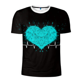 Мужская футболка 3D спортивная с принтом стук сердца в Санкт-Петербурге, 100% полиэстер с улучшенными характеристиками | приталенный силуэт, круглая горловина, широкие плечи, сужается к линии бедра | в ритме сердца | геометрическое сердце | горячее сердце | огненное сердце | сердце