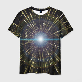 Мужская футболка 3D с принтом Неоновые стрелы в Санкт-Петербурге, 100% полиэфир | прямой крой, круглый вырез горловины, длина до линии бедер | космос | лучи | неон | пространство | сияние | стрелы