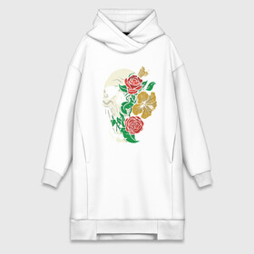 Платье-худи хлопок с принтом Floral Roses Skull в Санкт-Петербурге,  |  | bones | cranium | flower | flowers | gothic | merch | rose | skeleton | skull merch | tattoo | букет | готика | кости | мерч | мистика | рисунок черепа | роза | розы | скелет | татуировка | ужасы | флора | цветы | чайные розы | череп | черепа с