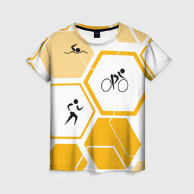 Женская футболка 3D с принтом Триатлон / Triathlon в Санкт-Петербурге, 100% полиэфир ( синтетическое хлопкоподобное полотно) | прямой крой, круглый вырез горловины, длина до линии бедер | ironman | tri | triathlon | бег | велосипед | велоспорт | выносливость | мультиспорт | плавание | сила | скорость | соты | спорт | три | триатлон | троеборье | цикличный