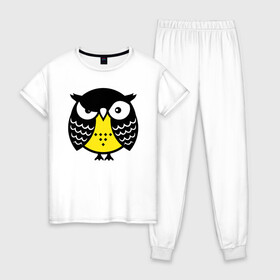 Женская пижама хлопок с принтом Сердитая сова в Санкт-Петербурге, 100% хлопок | брюки и футболка прямого кроя, без карманов, на брюках мягкая резинка на поясе и по низу штанин | owl | owls | сова | совушка | совы | филин | фраза | юмор