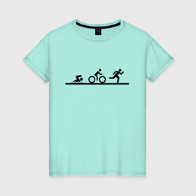 Женская футболка хлопок с принтом Троеборье в Санкт-Петербурге, 100% хлопок | прямой крой, круглый вырез горловины, длина до линии бедер, слегка спущенное плечо | ironman | tri | triathlon | бег | велосипед | велоспорт | выносливость | мультиспорт | плавание | сила | скорость | спорт | три | триатлон | троеборье | цикличный