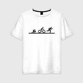 Женская футболка хлопок Oversize с принтом Троеборье в Санкт-Петербурге, 100% хлопок | свободный крой, круглый ворот, спущенный рукав, длина до линии бедер
 | ironman | tri | triathlon | бег | велосипед | велоспорт | выносливость | мультиспорт | плавание | сила | скорость | спорт | три | триатлон | троеборье | цикличный