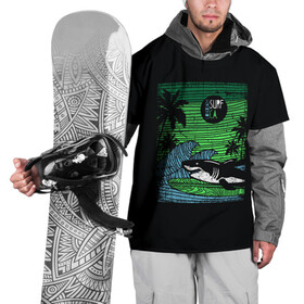 Накидка на куртку 3D с принтом Surf shark в Санкт-Петербурге, 100% полиэстер |  | Тематика изображения на принте: shark | акула | вода | море | океан | остров | отпуск | пальмы | серфинг