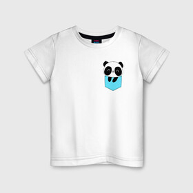 Детская футболка хлопок с принтом Панда милашка в кармашке в Санкт-Петербурге, 100% хлопок | круглый вырез горловины, полуприлегающий силуэт, длина до линии бедер | животное | карман | малышка | медведь | милашка