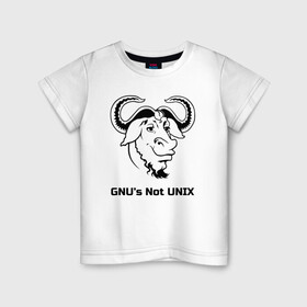 Детская футболка хлопок с принтом GNU’s Not UNIX в Санкт-Петербурге, 100% хлопок | круглый вырез горловины, полуприлегающий силуэт, длина до линии бедер | Тематика изображения на принте: gnu | linux | not unix | programming | гну | линукс | программист | сисадмин | системный администратор