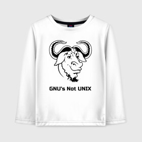 Детский лонгслив хлопок с принтом GNU’s Not UNIX в Санкт-Петербурге, 100% хлопок | круглый вырез горловины, полуприлегающий силуэт, длина до линии бедер | gnu | linux | not unix | programming | гну | линукс | программист | сисадмин | системный администратор