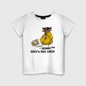Детская футболка хлопок с принтом GNU’s Not UNIX в Санкт-Петербурге, 100% хлопок | круглый вырез горловины, полуприлегающий силуэт, длина до линии бедер | gnu | linux | not unix | programming | гну | линукс | программист | сисадмин | системный администратор