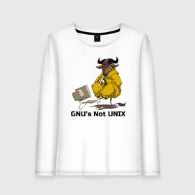 Женский лонгслив хлопок с принтом GNU’s Not UNIX в Санкт-Петербурге, 100% хлопок |  | gnu | linux | not unix | programming | гну | линукс | программист | сисадмин | системный администратор