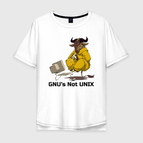 Мужская футболка хлопок Oversize с принтом GNU’s Not UNIX в Санкт-Петербурге, 100% хлопок | свободный крой, круглый ворот, “спинка” длиннее передней части | Тематика изображения на принте: gnu | linux | not unix | programming | гну | линукс | программист | сисадмин | системный администратор