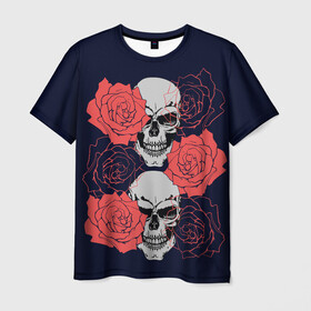 Мужская футболка 3D с принтом Rose Skull в Санкт-Петербурге, 100% полиэфир | прямой крой, круглый вырез горловины, длина до линии бедер | flowers | роза | розы | скелет | цветы | череп | черепа