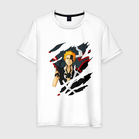 Мужская футболка хлопок с принтом Ичиго Куросаки в Санкт-Петербурге, 100% хлопок | прямой крой, круглый вырез горловины, длина до линии бедер, слегка спущенное плечо. | bleach | kurosaki ichigo | аниме | блич | ичиго | куросаки | манга