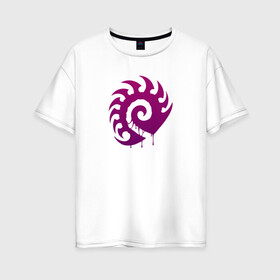 Женская футболка хлопок Oversize с принтом Zerg logo Purple в Санкт-Петербурге, 100% хлопок | свободный крой, круглый ворот, спущенный рукав, длина до линии бедер
 | drone | hydralisk | lurker | mutalisk | overseer | roach | zerg | zergling | гидрал | дрон | зерг | зерлинг | люркер | мутал | нидус | оверлорд | собаки