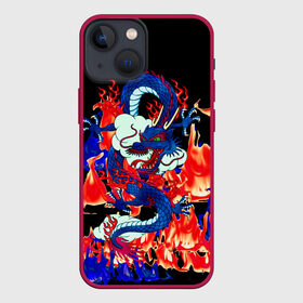 Чехол для iPhone 13 mini с принтом Огненный Дракон в Санкт-Петербурге,  |  | akatsuki | beast | dragon | fire | акацуки | дракон | животные | зверь | змей | когти | облако | огонь | узор | чб | японский