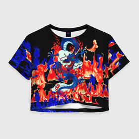Женская футболка Crop-top 3D с принтом Огненный Дракон в Санкт-Петербурге, 100% полиэстер | круглая горловина, длина футболки до линии талии, рукава с отворотами | akatsuki | beast | dragon | fire | акацуки | дракон | животные | зверь | змей | когти | облако | огонь | узор | чб | японский
