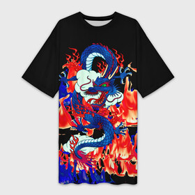 Платье-футболка 3D с принтом Огненный Дракон в Санкт-Петербурге,  |  | akatsuki | beast | dragon | fire | акацуки | дракон | животные | зверь | змей | когти | облако | огонь | узор | чб | японский