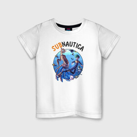 Детская футболка хлопок с принтом Sabnautica в Санкт-Петербурге, 100% хлопок | круглый вырез горловины, полуприлегающий силуэт, длина до линии бедер | sabnautica | ласка | морской император | пискун | рыба пузырь | сабнавтика | сабнатика