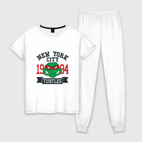 Женская пижама хлопок с принтом NYC Raphael в Санкт-Петербурге, 100% хлопок | брюки и футболка прямого кроя, без карманов, на брюках мягкая резинка на поясе и по низу штанин | donatello | leonardo | michelangelo | ninja | pizza | raphael | turtles | донателло | животные | карате | комикс | комиксы | леонардо | микеланджело | мультфильм | мутант | мутанты | ниндзя | пицца | рафаэль | сплинтер | супергерой
