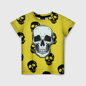 Детская футболка 3D с принтом Yellow Skulls в Санкт-Петербурге, 100% гипоаллергенный полиэфир | прямой крой, круглый вырез горловины, длина до линии бедер, чуть спущенное плечо, ткань немного тянется | skull | желтизна | скелет | скелетон | черепа | черепушки