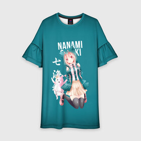 Детское платье 3D с принтом Чиаки Нанами (Danganronpa 2) в Санкт-Петербурге, 100% полиэстер | прямой силуэт, чуть расширенный к низу. Круглая горловина, на рукавах — воланы | Тематика изображения на принте: anime | chiaki nanami | danganronpa | danganronpa 2 | аниме | манга | чиаки нанами