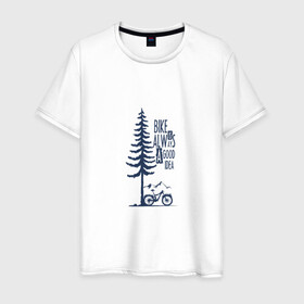 Мужская футболка хлопок с принтом Gooood Idea в Санкт-Петербурге, 100% хлопок | прямой крой, круглый вырез горловины, длина до линии бедер, слегка спущенное плечо. | mtb | байк | велосипед | горы | дерево | лес | мтб | спорт