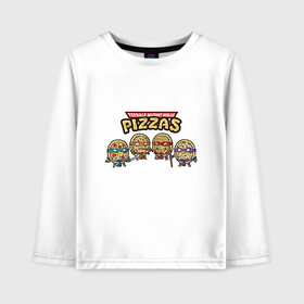 Детский лонгслив хлопок с принтом Ninja Pizzas в Санкт-Петербурге, 100% хлопок | круглый вырез горловины, полуприлегающий силуэт, длина до линии бедер | donatello | leonardo | michelangelo | ninja | pizza | raphael | turtles | донателло | животные | карате | комикс | комиксы | леонардо | микеланджело | мультфильм | мутант | мутанты | ниндзя | пицца | рафаэль | сплинтер | супергерой