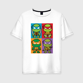 Женская футболка хлопок Oversize с принтом Ninja Turtles в Санкт-Петербурге, 100% хлопок | свободный крой, круглый ворот, спущенный рукав, длина до линии бедер
 | donatello | leonardo | michelangelo | ninja | pizza | raphael | turtles | донателло | животные | карате | комикс | комиксы | леонардо | микеланджело | мультфильм | мутант | мутанты | ниндзя | пицца | рафаэль | сплинтер | супергерой